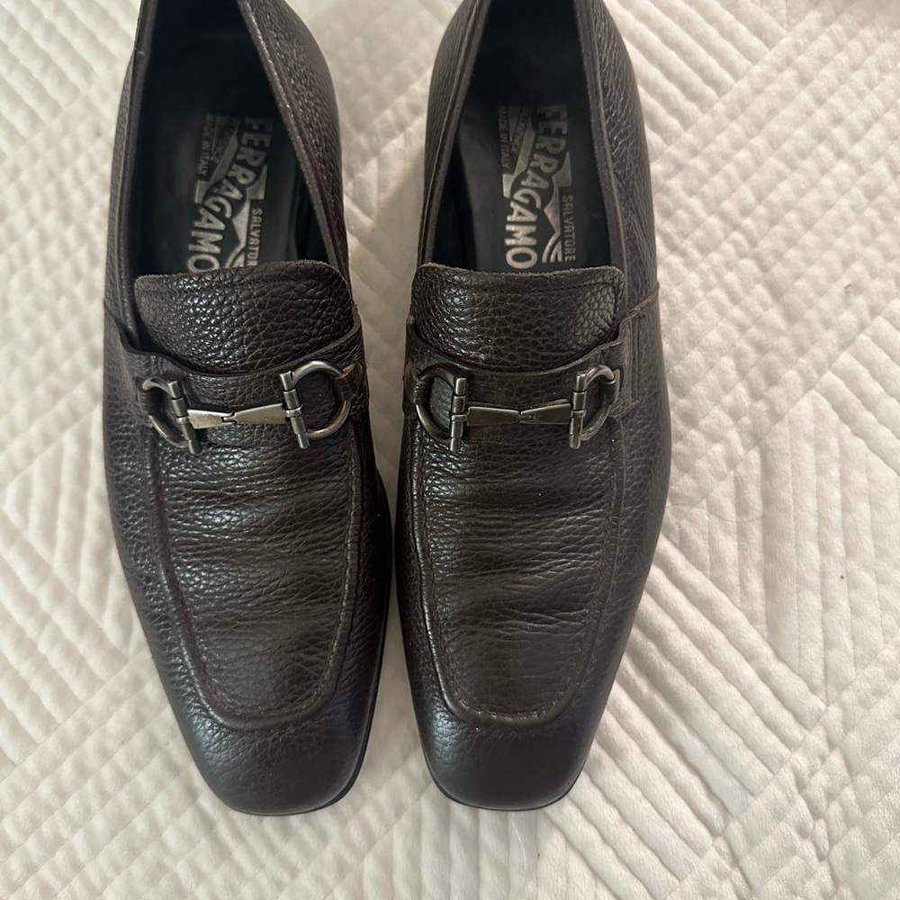 Salvatore Ferragamo Men's Dark Brown Leather Slip-Ons